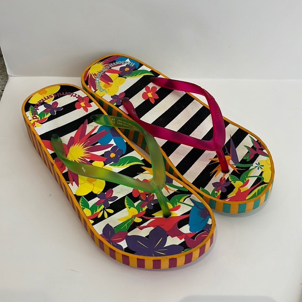 Little Miss Matched Flip Flops Size 5-6, Tropical Floral and Stripes